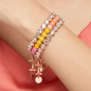 Bracelet Anti-Tarnish Triple-Row Spiral With Beads And Charms (Adjustable Size)