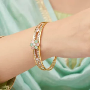 Bracelet Anti-Tarnish Open Crystal Frame Pastel Stone Bangle (Adjustable Size)