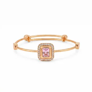 Bracelet Anti-Tarnish Champagne Emerald-Cut Crystal Halo (Adjustable Size)