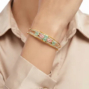Bracelet Anti-Tarnish Open Crystal Frame Pastel Stone Bangle (Adjustable Size)