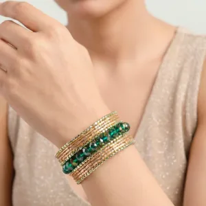 Bracelet Anti-Tarnish Bugle and Bead Broad Flexible Cuff (Adjustable Size)