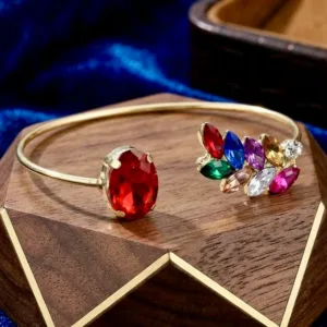 Bracelet Anti-Tarnish Multicolor Leaf Crystal Bangle (Adjustable Size)