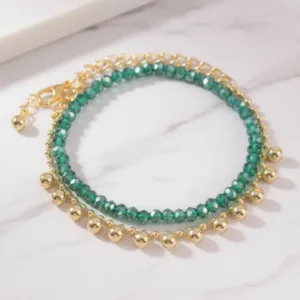 2 Bracelets Anti-Tarnish Crystal Bead & Charm (Adjustable Size)