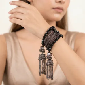 Bracelet Anti-Tarnish Spiral Black Crystals Tassels (Adjustable Size)