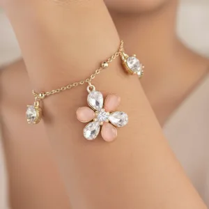 Bracelet Anti-Tarnish Crystal Flowers Charms Chain (Adjustable Size)