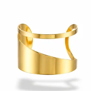 Bracelet Anti-Tarnish Golden Sculptural Open-Cuff (Adjustable Size)