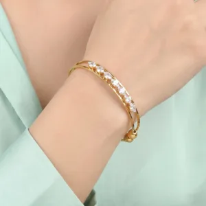 Bracelet Anti-Tarnish Double-Band Crystal Cuff (Adjustable Size)