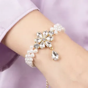 Bracelet Anti-Tarnish Double-Strand Floral Pearl (Adjustable Size)
