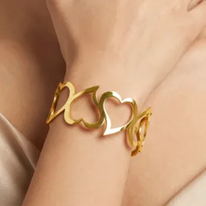 Bracelet Anti-Tarnish Open Heart Broad Bangle (Adjustable Size)