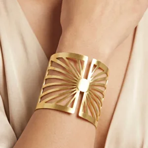 Bracelet Anti-Tarnish Wide Cuff With Sunburst Motif (Adjustable Size)