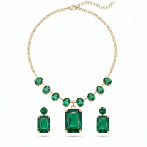 Necklace Anti-Tarnish Emerald Set With Earrings Limited time deal